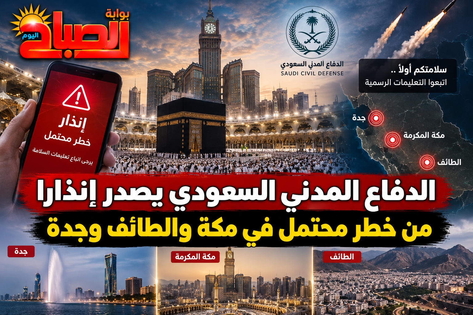 لأول مرة خلال التصعيد.. إنذار أمني في مكة وجدة والطائف والسعودية تعلن زوال الخطر